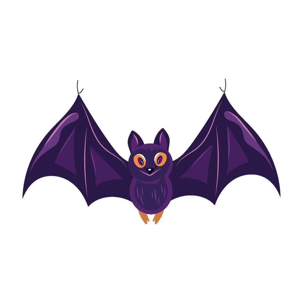 Cute flying bat. Happy Halloween cartoon character of cute friendly black bat. Flat design element for Halloween festive. illustration isolated on white background vector