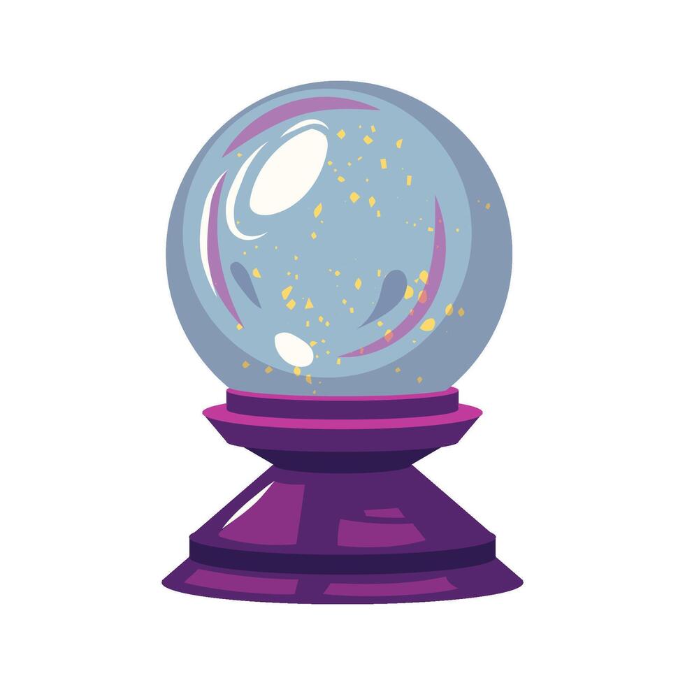 Cute magic crystal ball of predictions Halloween illustration isolated on white background. Hand drawn cartoon magic crystal ball with stars illustration. vector