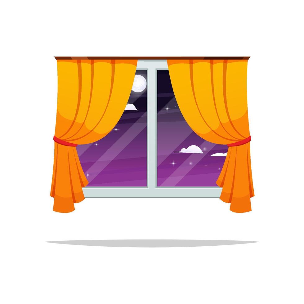 Window midnight view with curtains vector
