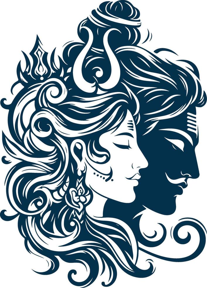 Lord Shiv and Durga Silhouette Illustration for Spiritual Art Lovers vector