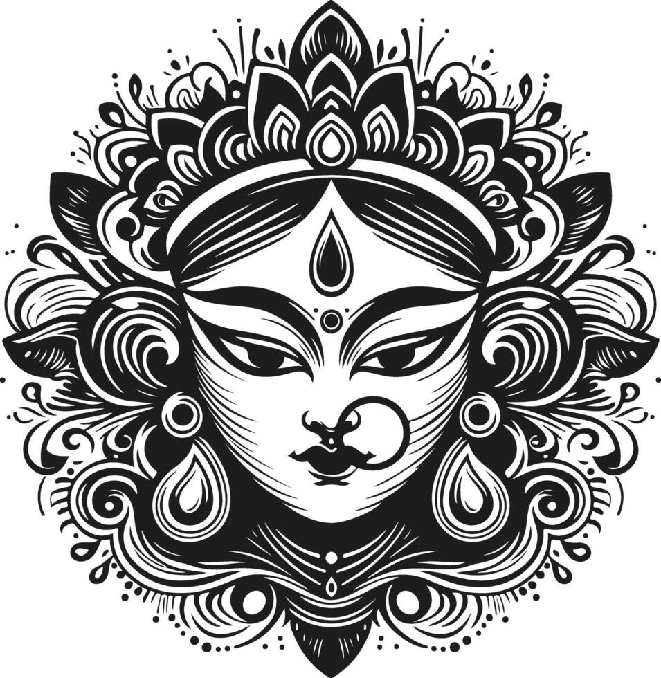 The Powerful Silhouette of Lord Durga Fearless Gaze vector