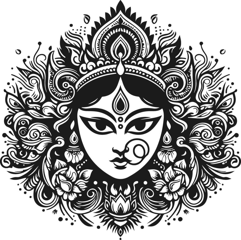 A Mesmerizing Silhouette of Goddess Durga Compassionate Face vector