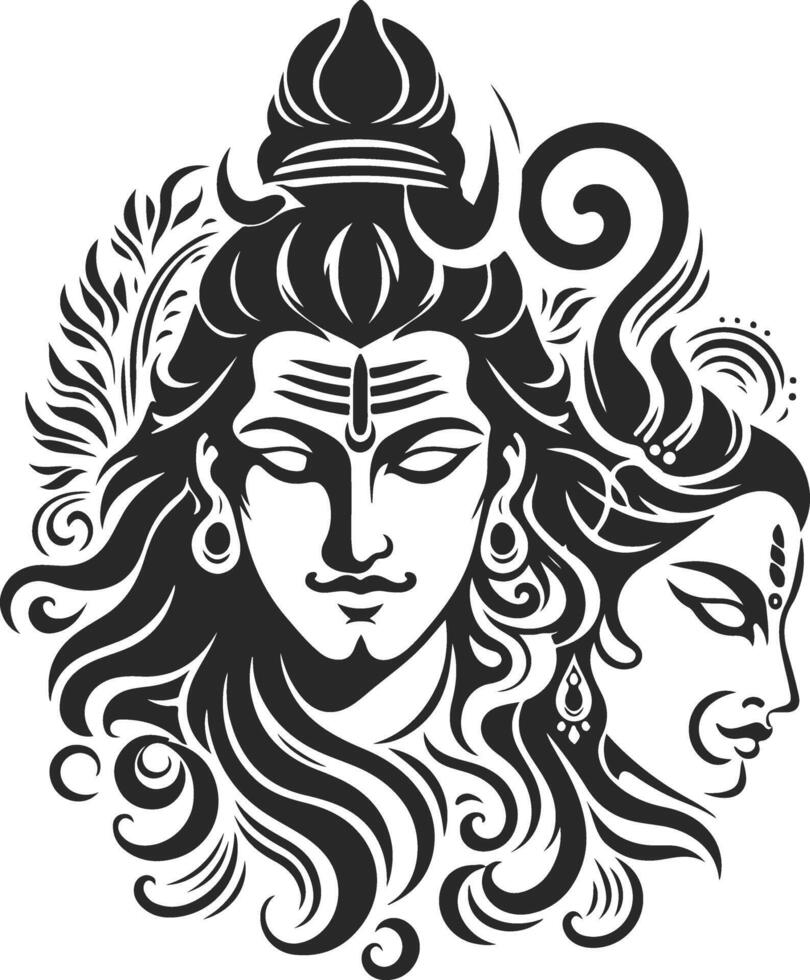 Lord Shiv and Durga Embracing in Artistic Harmony vector