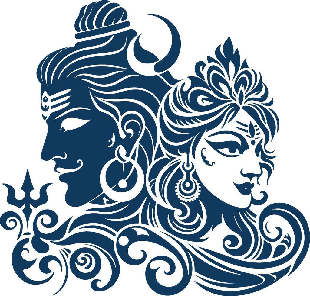 A Majestic Silhouette Illustration of Lord Shiv and Durga vector