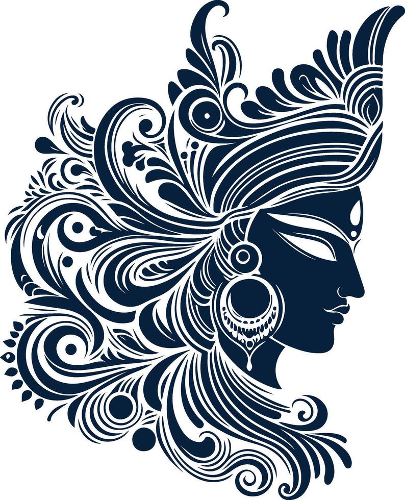 The Silhouette Design of Durga Fierce and Beautiful Face vector