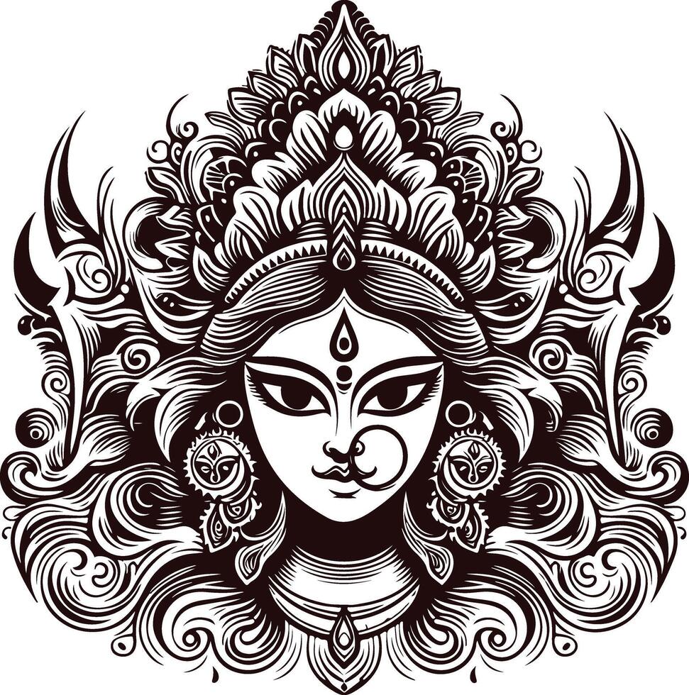 The Silhouette Art of Goddess Durga Divine Face vector