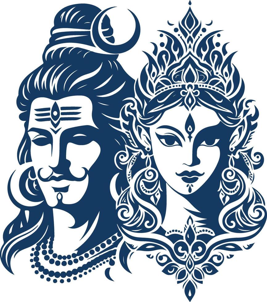 Silhouette Design Capturing Lord Shiv and Durga Divine Grace vector