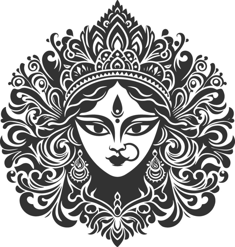 Silhouette Art Reflecting Durga Powerful and Majestic Face vector