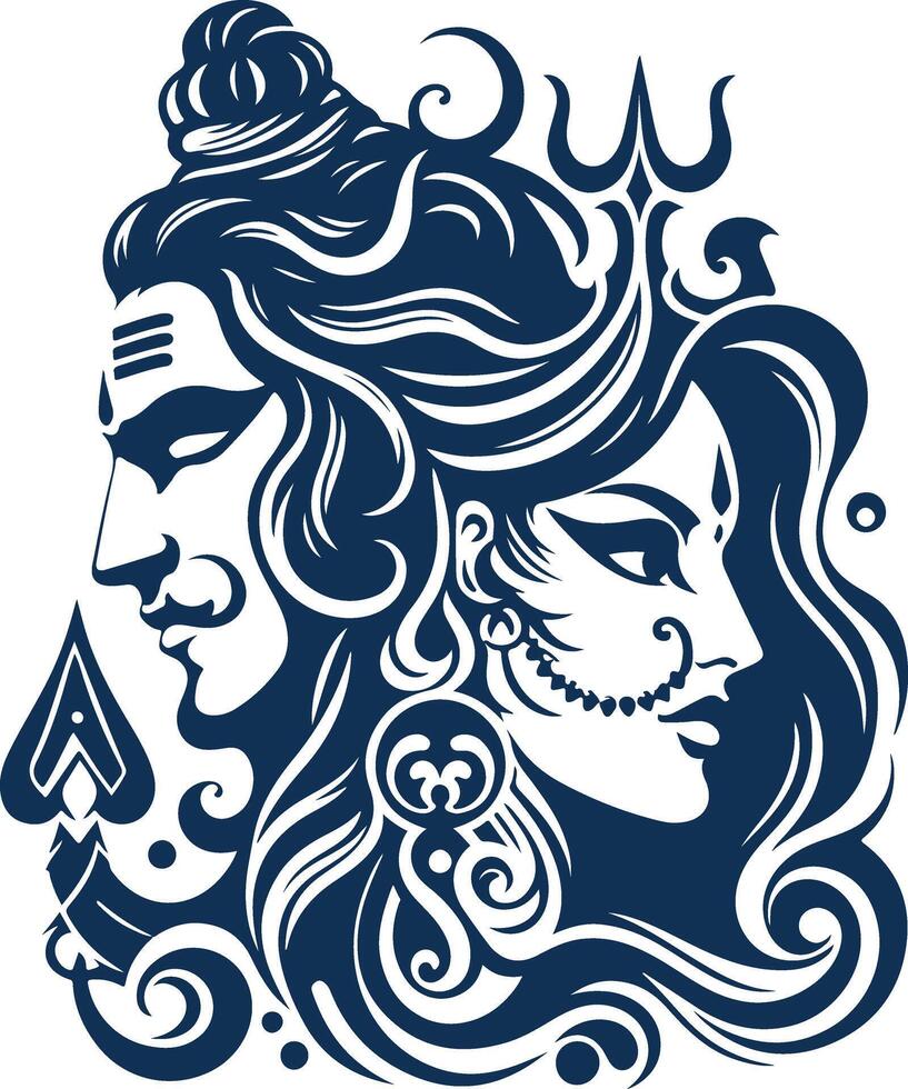 An Intricate Silhouette of Lord Shiv and Goddess Durga vector