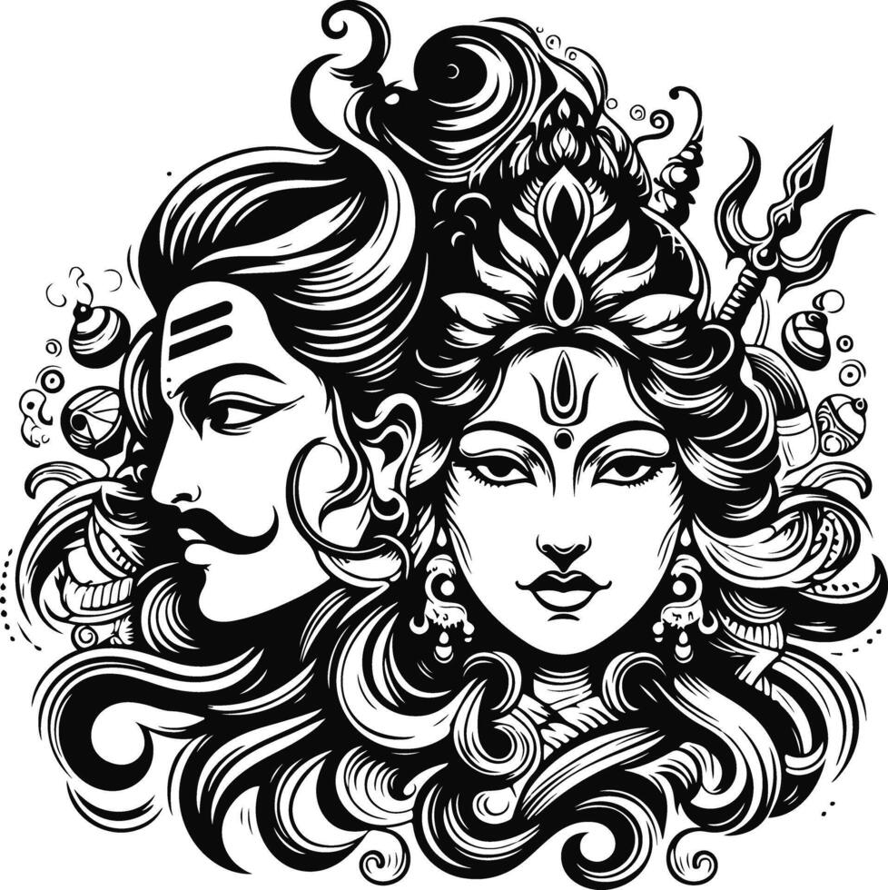 A Striking Silhouette Illustration of Lord Shiv and Durga vector