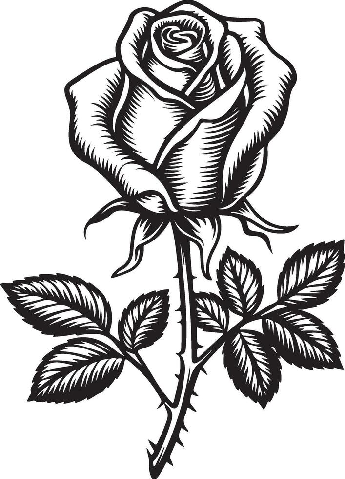 Intricate Silhouette of a Single Rose vector