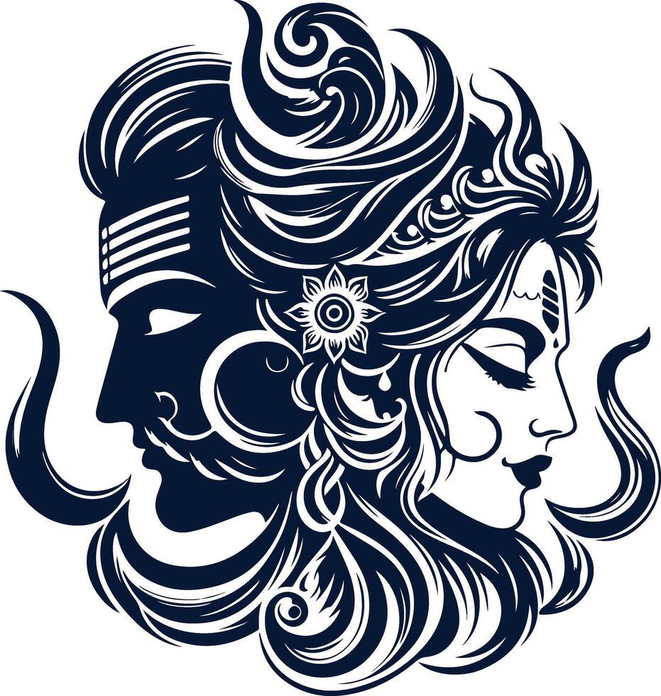 Artistic Silhouette Design of Lord Shiv and Durga in Meditation vector