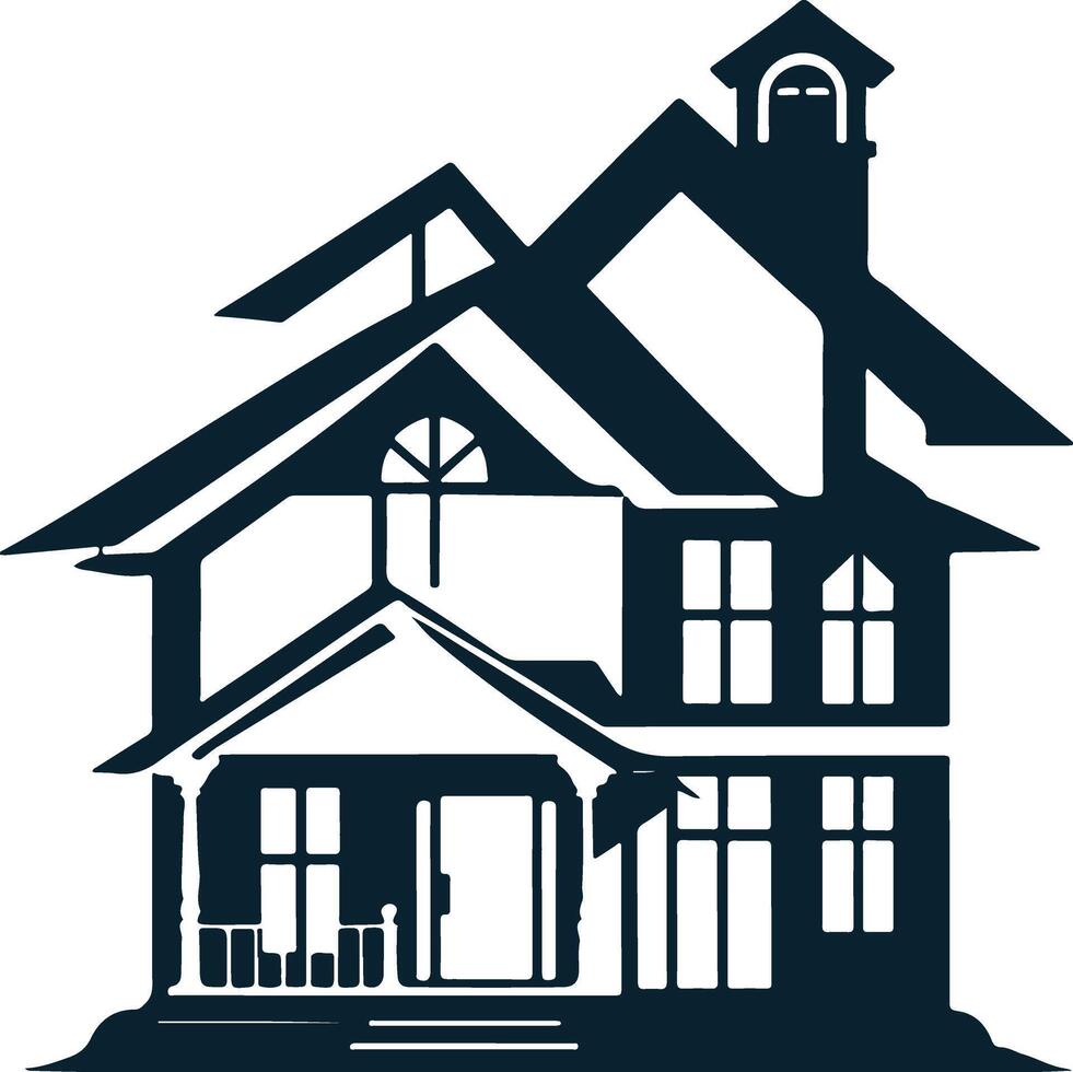 Black and White House Silhouette Design vector