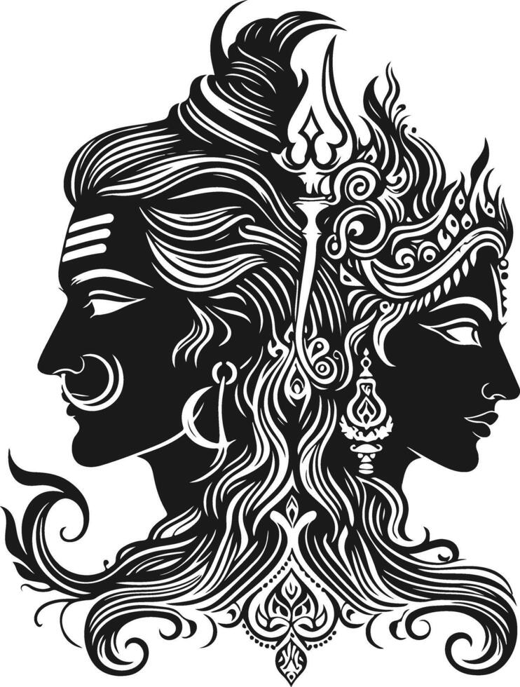 Silhouette Art of Lord Shiv and Goddess Durga in Spiritual Bliss vector