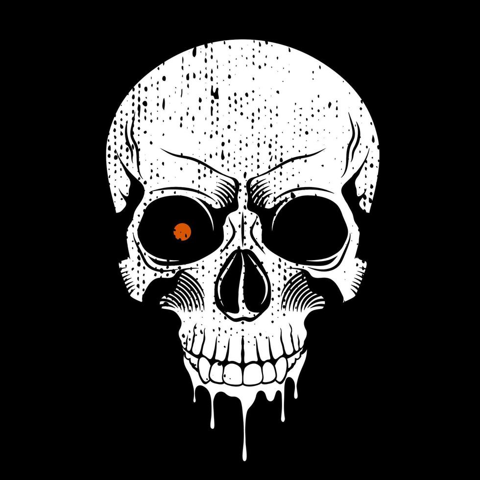 Human skull with red eye. Grunge print template vector