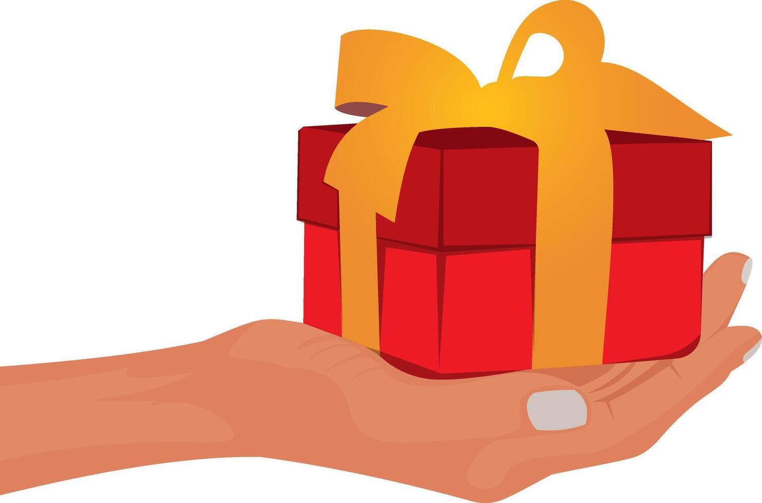 a hand holding a red box with a yellow ribbon on it. vector