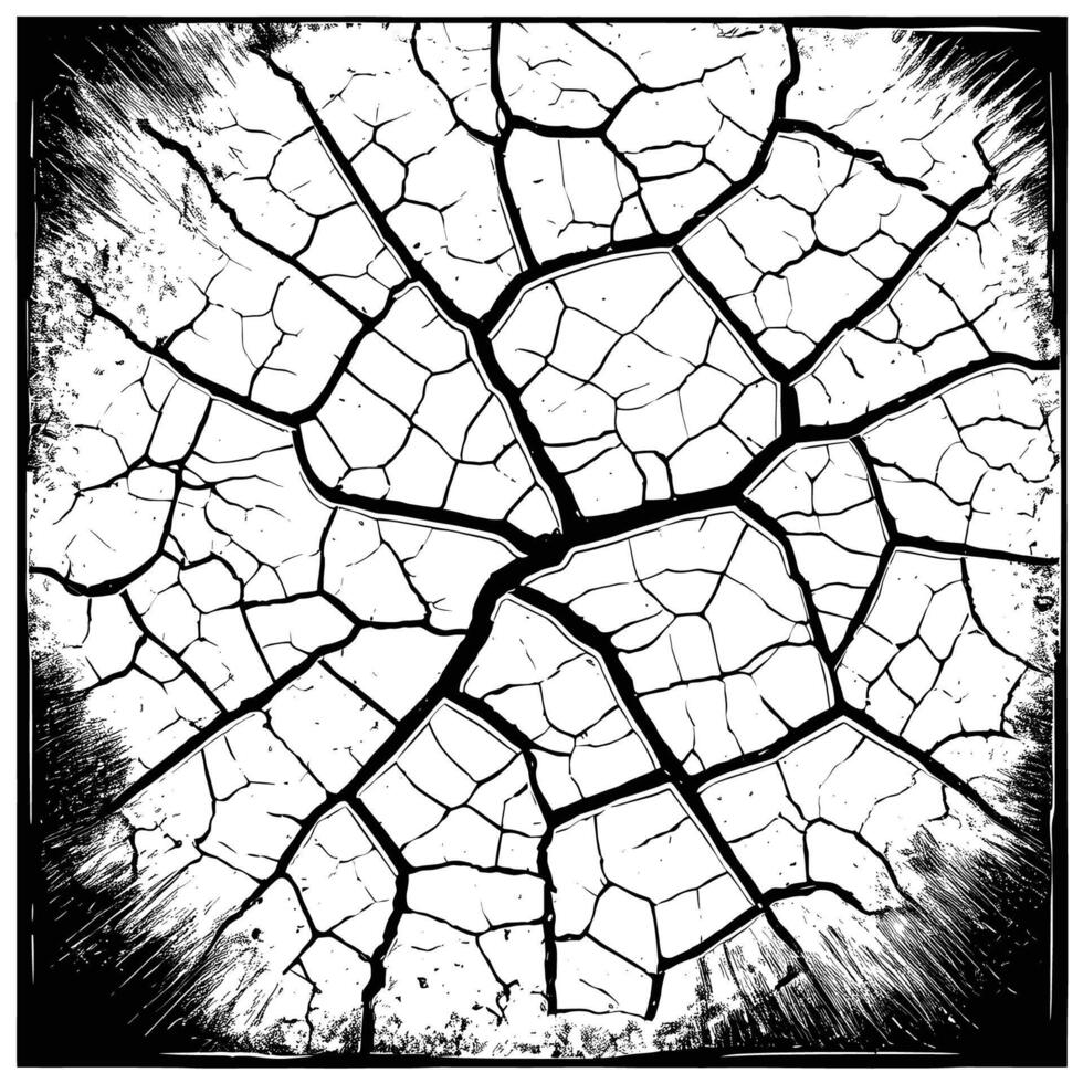 Textured Cracked Surface with Distressed Edges in Black and White vector
