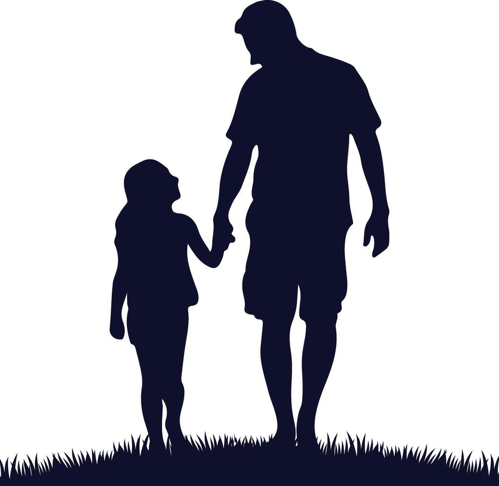 Father and Daughter Walking Silhouette vector