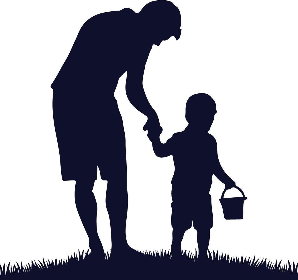 Father and Son Playing Silhouette vector