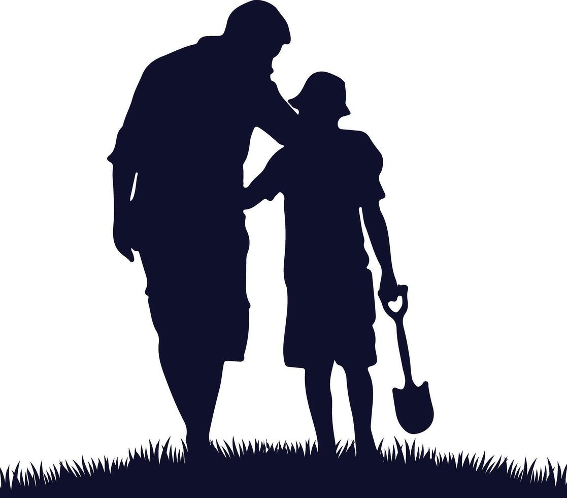 Father and Son walking Outside Silhouette vector