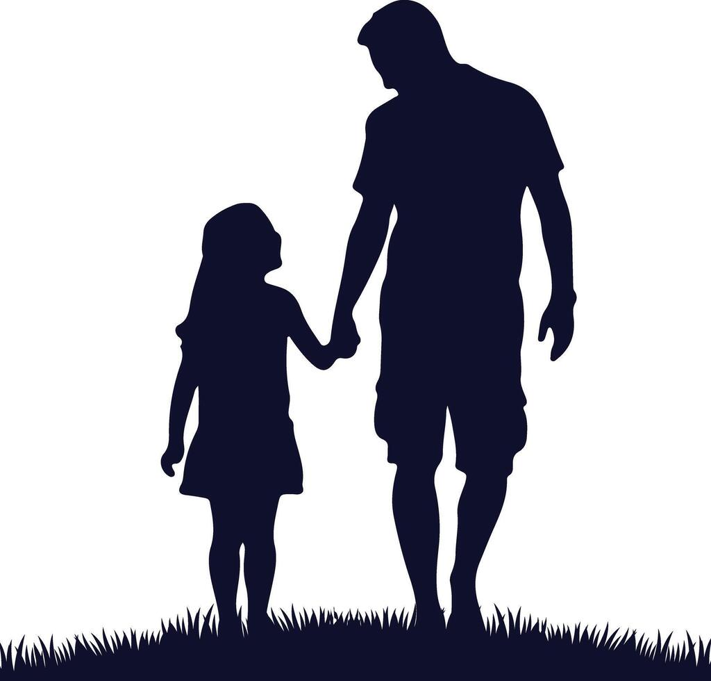 Father and Daughter Silhouette Walking vector