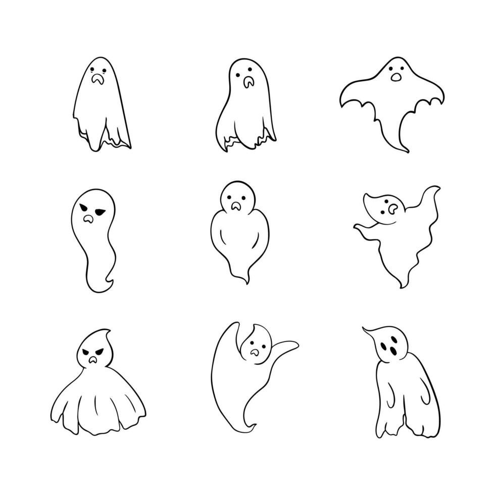 Halloween monster doodle line icon collection. Hand drawn outline style. isolated illustration vector