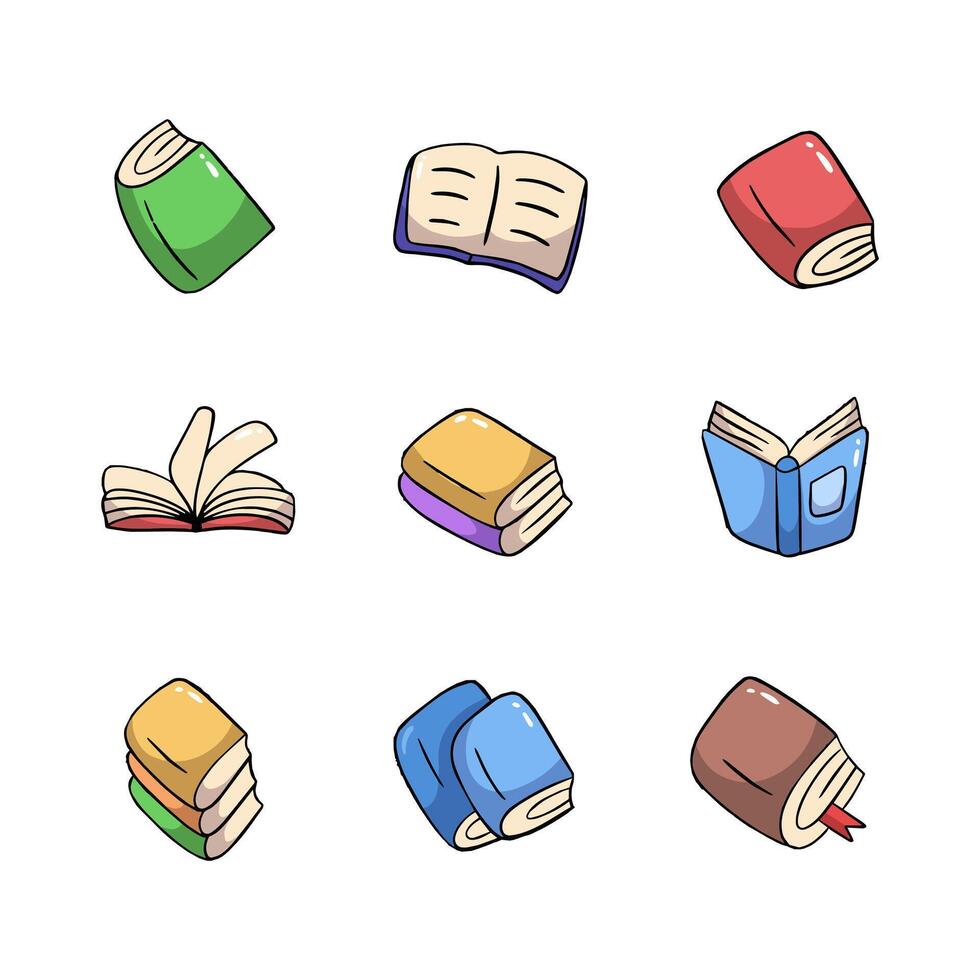 Cartoon children's books Icon set. Hand drawn style. Concept isolated illustration vector