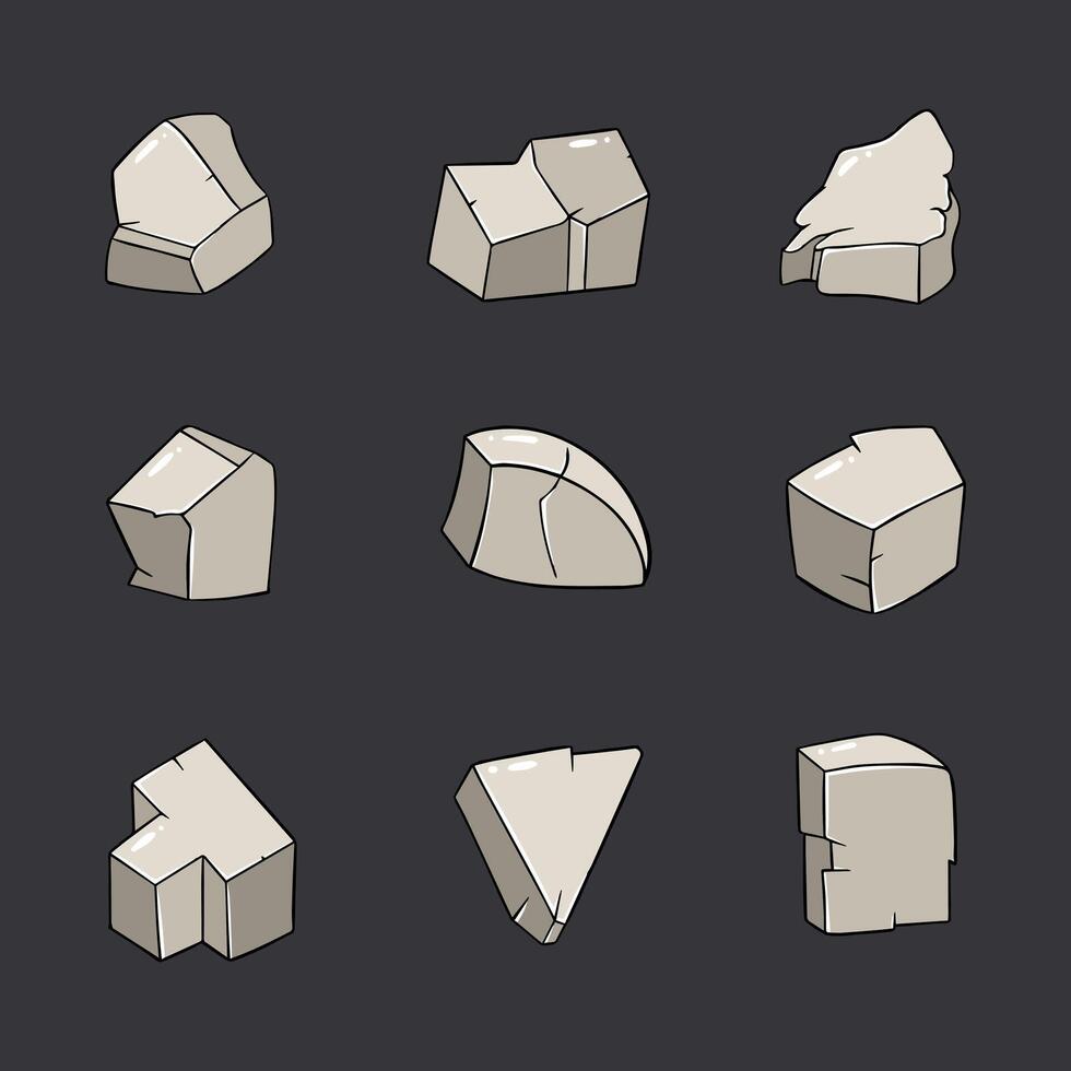 Stone Cartoon Icons Collection. Hand drawn style with outline. isolated illustration vector