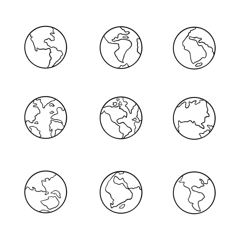 Earth doodle line icons collection. Hand drawn outline style. isolated illustration vector