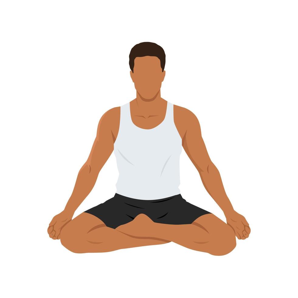 Young man doing accomplished or siddhasana yoga exercise. vector