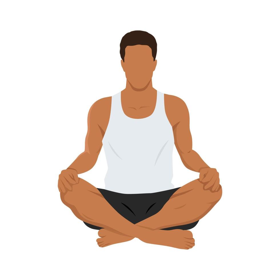Young man doing bellow breath or bhastrika pranayama yoga exercise. vector