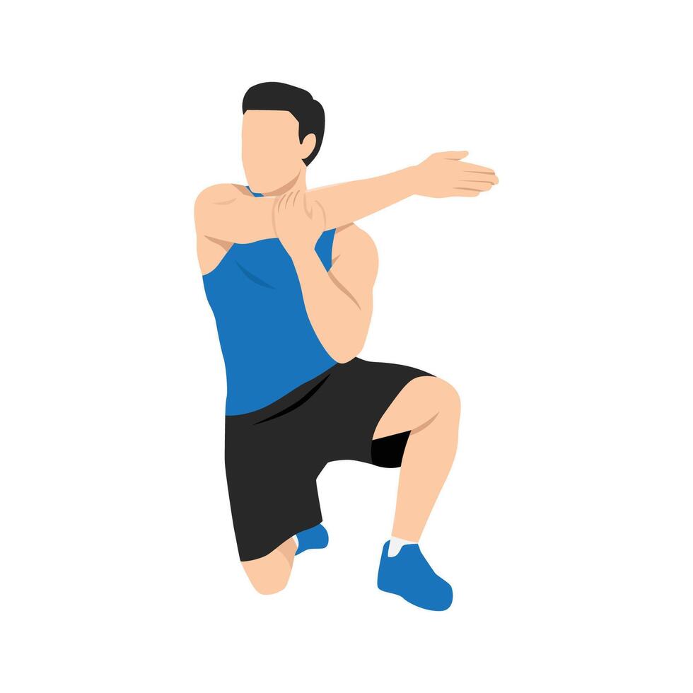 Man doing stretch lunge exercise. vector
