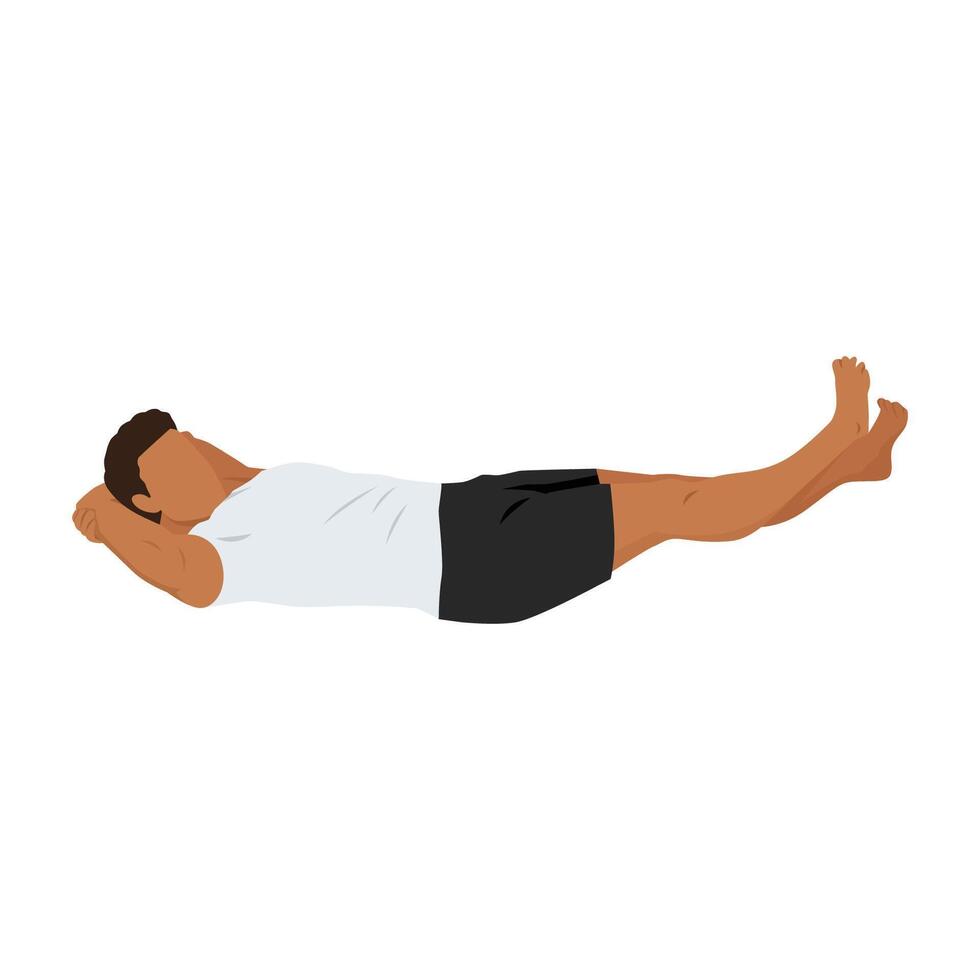 Young man doing banana pose or bananasana exercise. vector