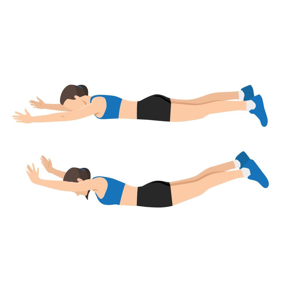 Woman doing back extension exercise or Cobra lift. vector