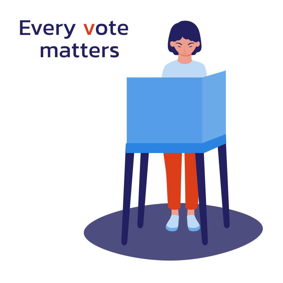 The election campaign. A political company. The girl in the voting booth makes her choice. vector