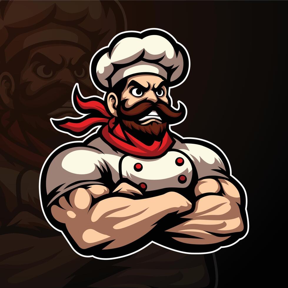 Illustration of a chef with his arms crossed on a dark background vector