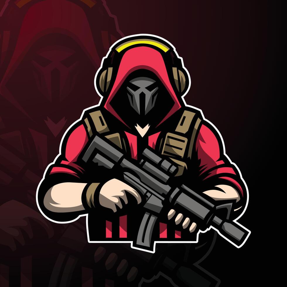 paintball esport mascot logo design with mask and guns vector