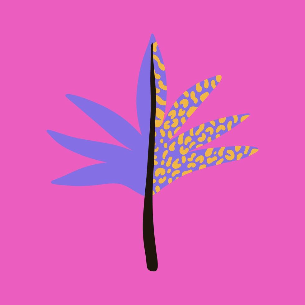 Groovy abstract tropical leaf. Jungle palm leaf on the pink background. Neon trippy poster. illustration vector