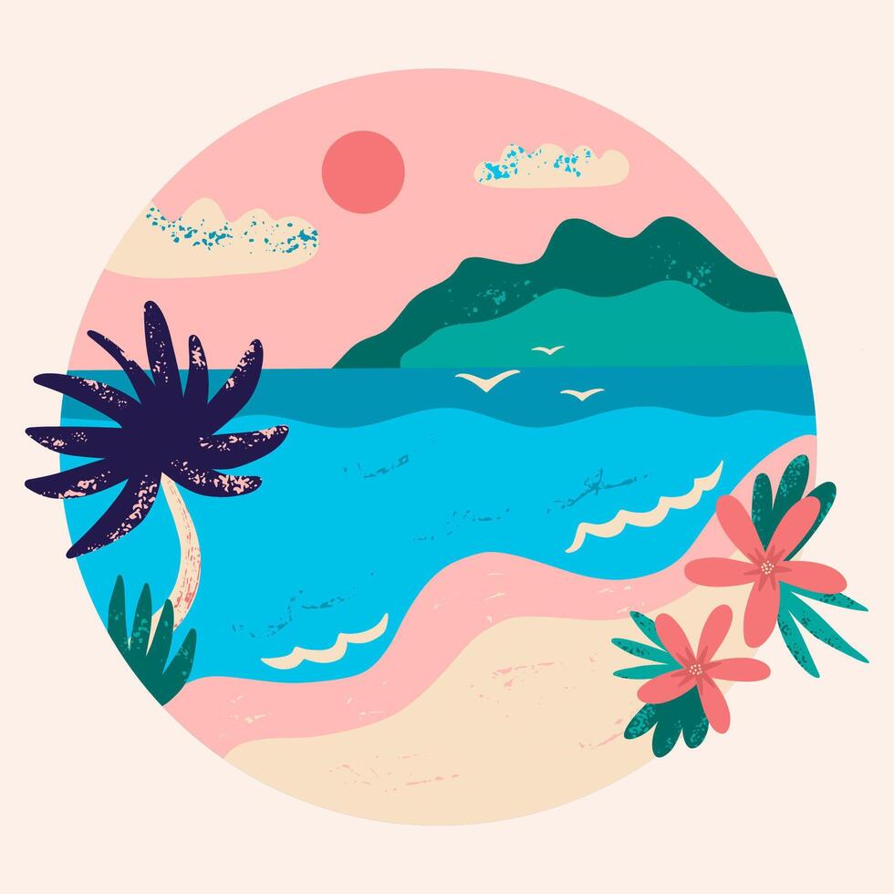Tropical sunset. Retro surf and beach background. Vintage beach print. design template for logo, pin, print. vector