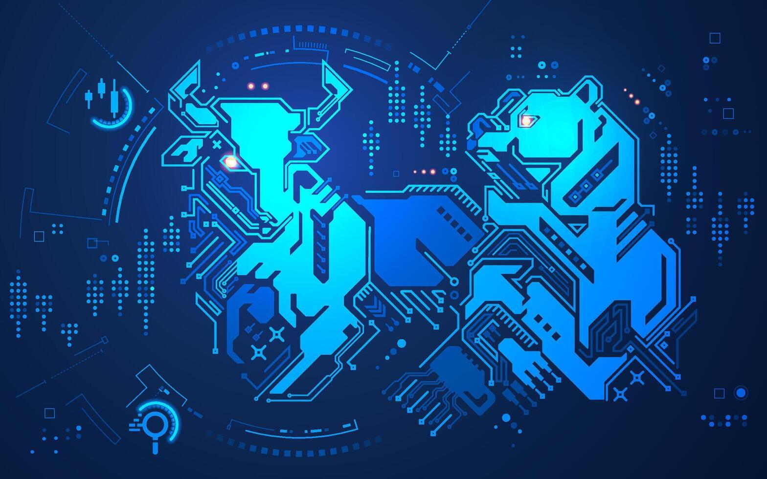 concept of stock market exchange or financial technology, graphic of bull and bear with futuristic element vector