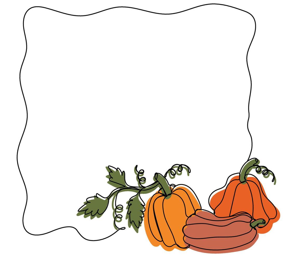 Simple Pumpkins Frame. Continuous one line drawing. Halloween and Thanksgiving template. Autumn and harvest. illustration. vector