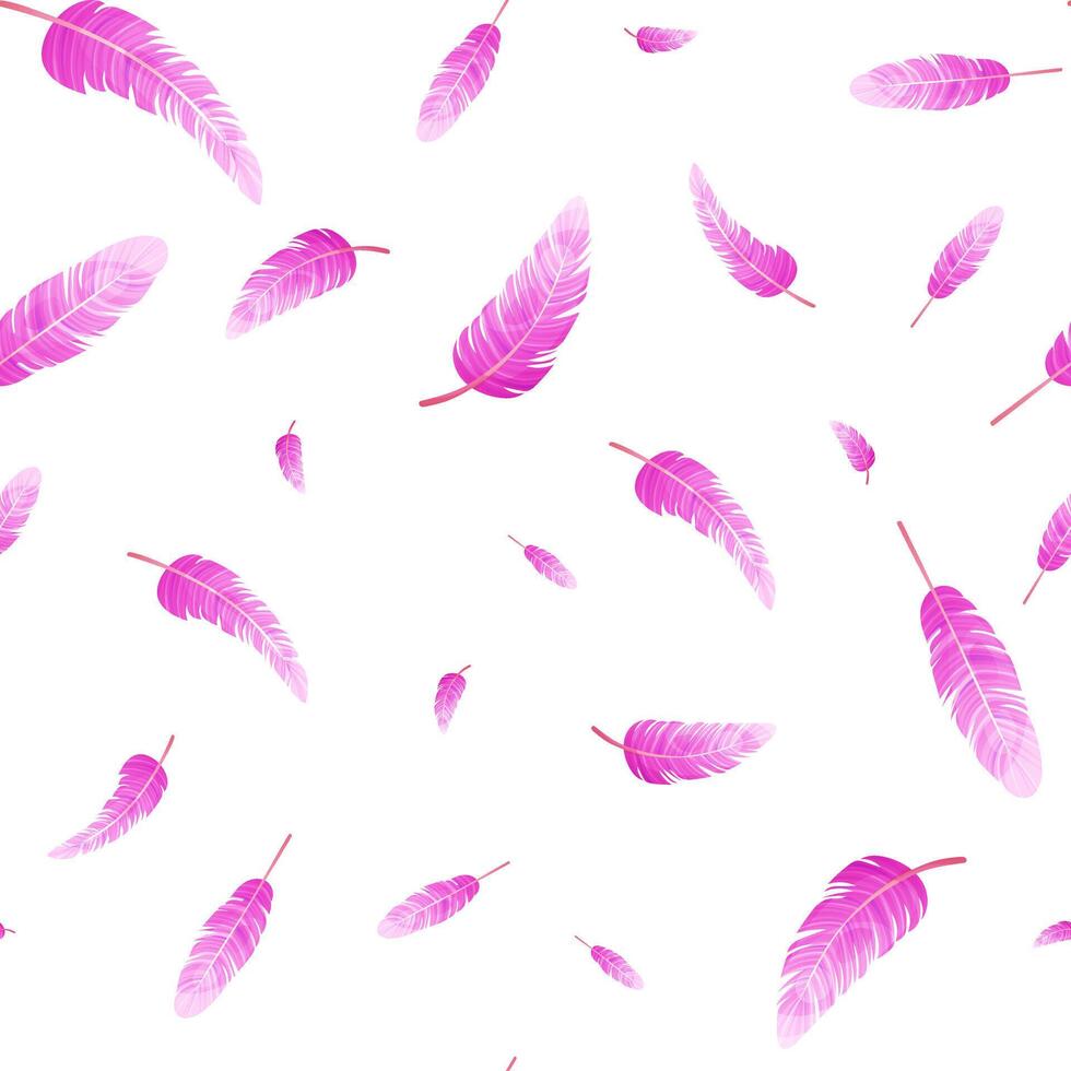Seamless pattern with falling pink flamingo feathers vector