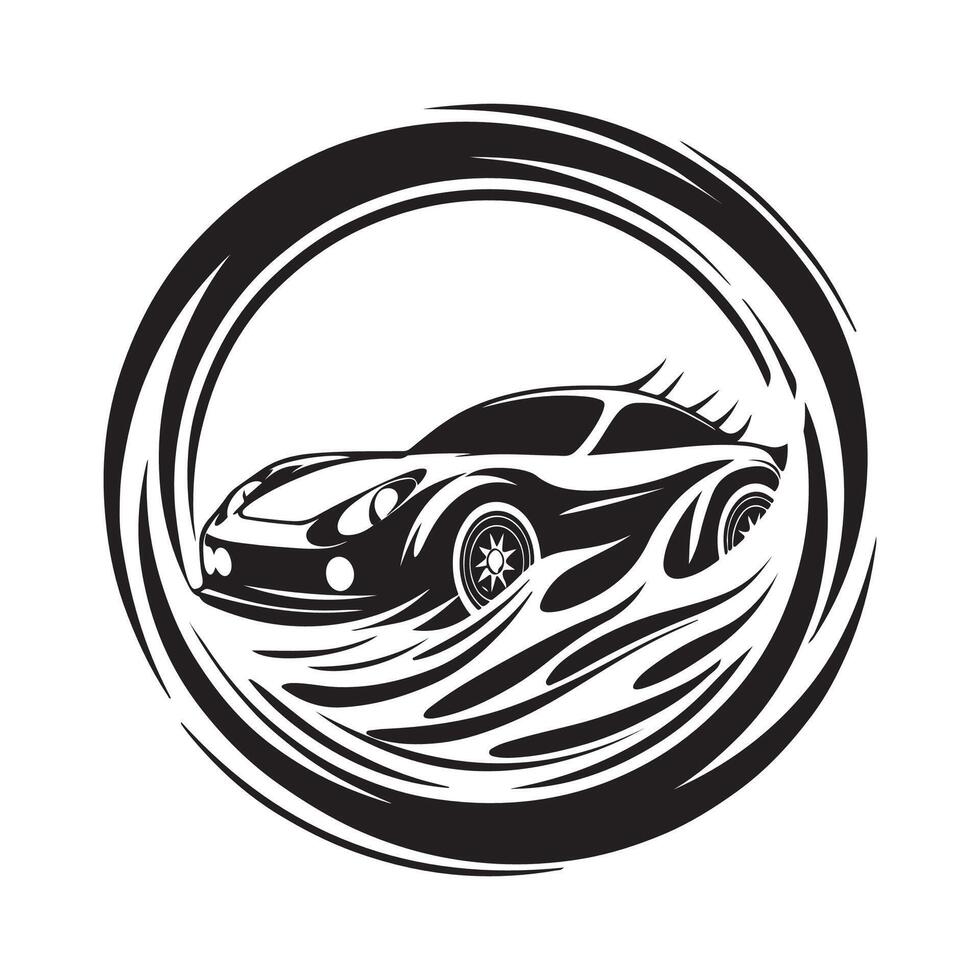 Sport Car Silhouette on circle logo design Stock Illustrations vector
