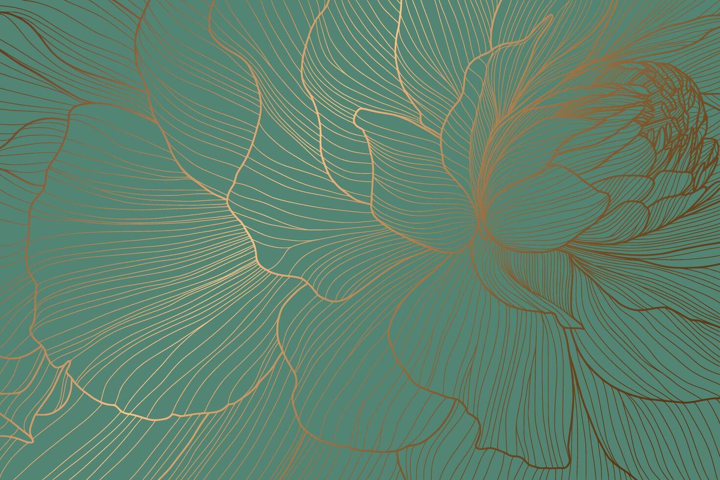 Stunningly Elegant Floral Patterns Featuring Gold Lines Set Against a Rich Teal Background. A stylish floral design featuring elegant gold lines beautifully presented against a calming teal backdrop. vector
