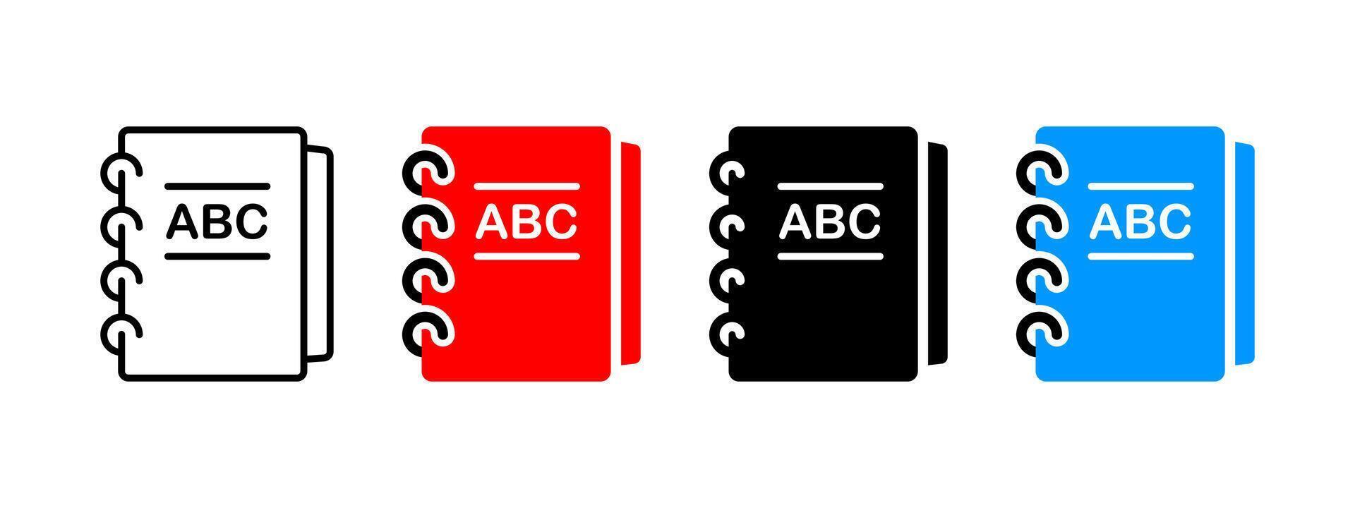 ABC book icon. Alphabet illustration. Elementary school symbol. Kindergarten children education sign. Notepad with ABC letters pictogram. Primary preschool book concept. vector