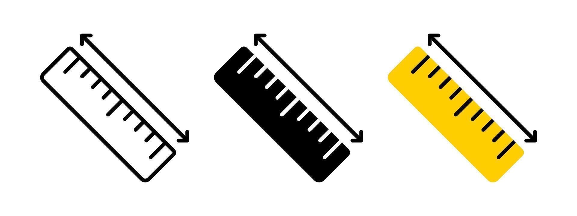 Ruler icon. Length measurement symbol. School measure tool with arrow illustration. Geometry educational equipment sign. Yellow meter scale instrument pictogram. School ruler concept. vector