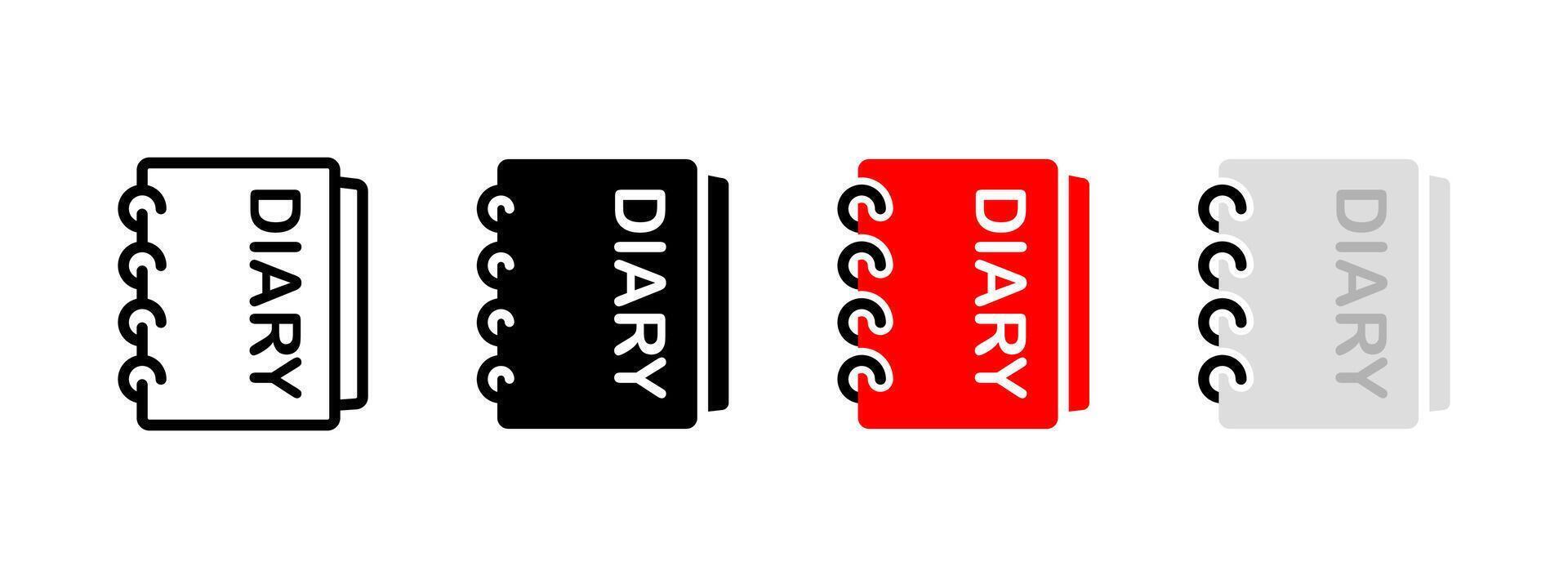 Diary icon. Personal or school diary illustration. Red notebook with spiral binding symbol. Studying planner sign. Sketchbook pictogram. Stationary paper book concept. vector