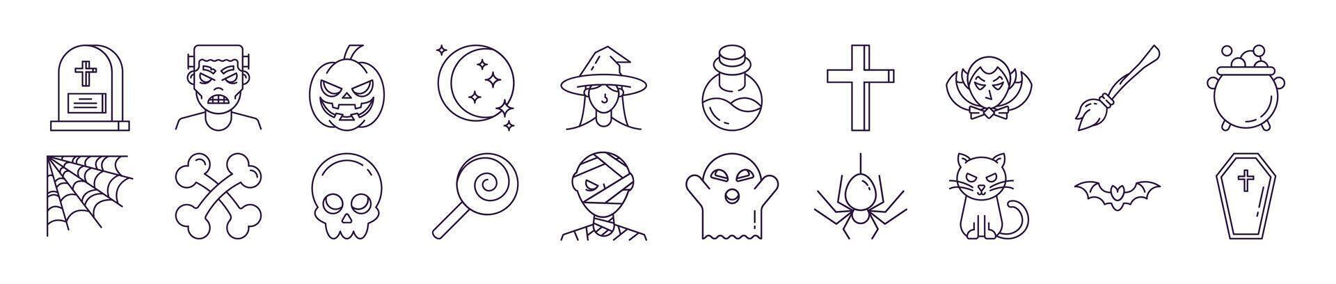 Line Signs of Halloween for Adverts. Suitable for books, stores, shops. Editable stroke in minimalistic outline style. Symbol for design vector
