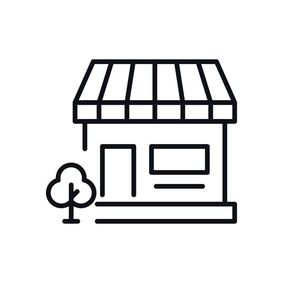Tree by Shop and Store Isolated Line Icon. Perfect for web sites, apps, UI, internet, shops, stores. Simple image drawn with black thin line vector