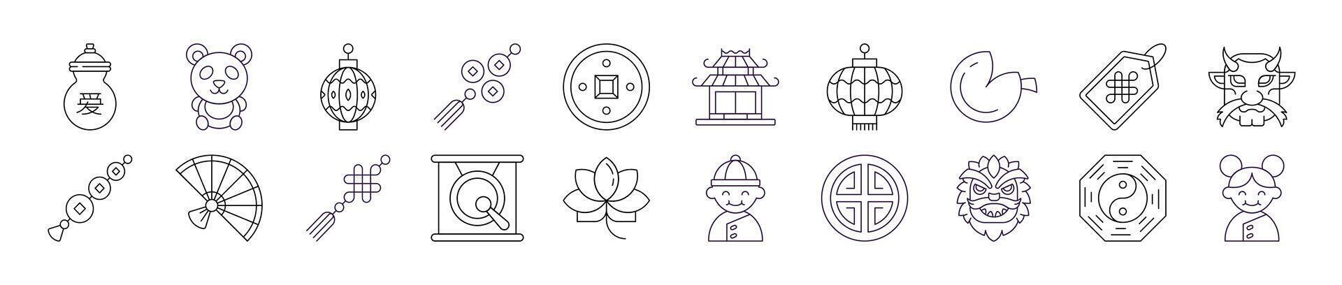 Line Signs of Chinese New Year for Adverts. Suitable for books, stores, shops. Editable stroke in minimalistic outline style. Symbol for design vector
